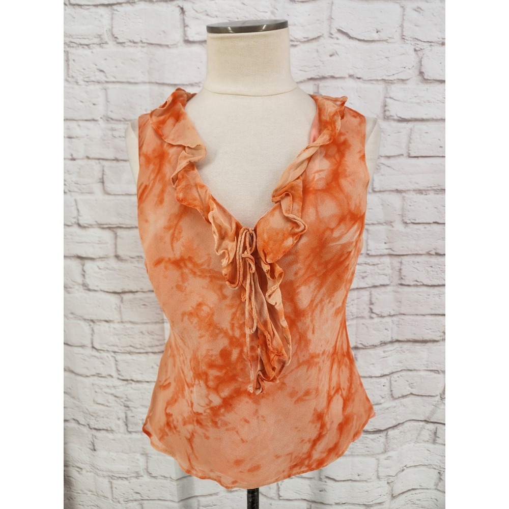 Vintage Ice Ruffle Top Silk Fairy Tie Dye‎ Lace Up 90s Y2K Dainty Romantic Large